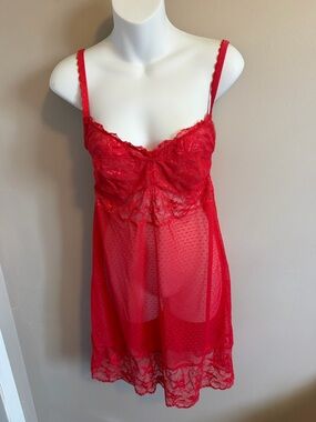 Blush Lingerie Red Lace Swiss Dot Chemise XL/TG